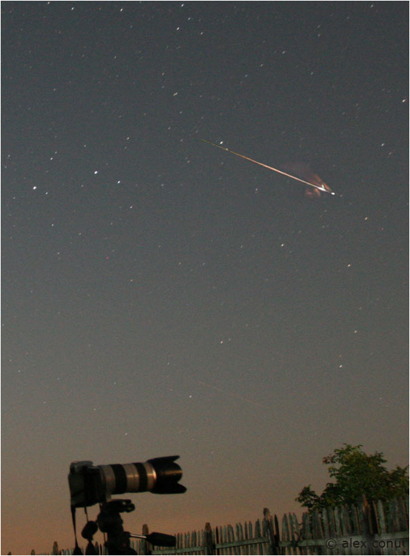 A Perseid meteor photographed in 13 August 2008 by Alex Conu of  Pauleasca, Romania
