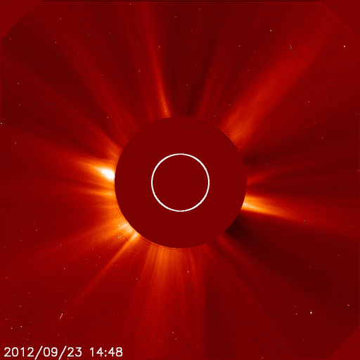 Espulsione di massa coronale ripresa il 23 Settembre 2013 dal Solar and Heliospheric Observatory (SOHO).Credits: Solar and Heliospheric Observatory, NASA.